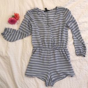 Blue and white striped romper